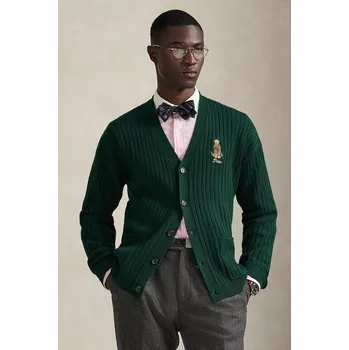 Pánský svetr Vlněný kardigan Polo Ralph Lauren pánský, zelená barva, 710979094 79X, vel. L