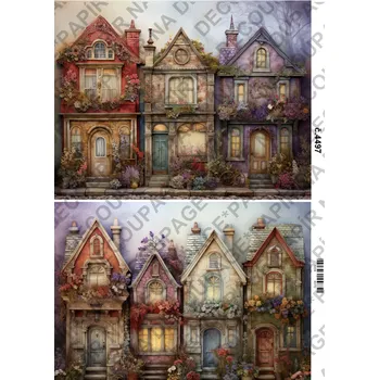 Umělecký papír Rýžový a soft papír na decoupage - Domky, ulice - KB4497 Materiál: Soft, Rozměr: A4