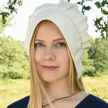 Replika zbraně Battle Merchant Káča: Středověká Bavorská Dámská Čepice s Řasením z Bavlny – Různé Barvy