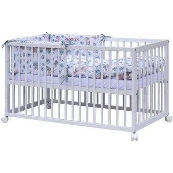 Dětská postýlka Dětská postýlka 120 x 60 cm buk bílá s kompletní výbavou Scarlett Srneček - tyrkysová, vyndavací příčky