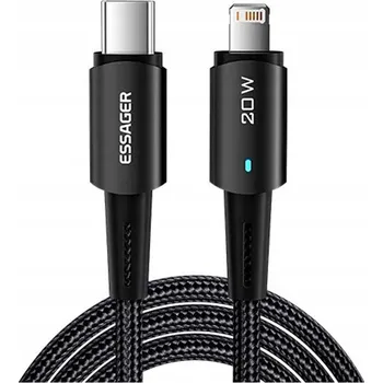 Datový kabel Kabel ESSAGER USB-C - Apple Lightning 1 m černý