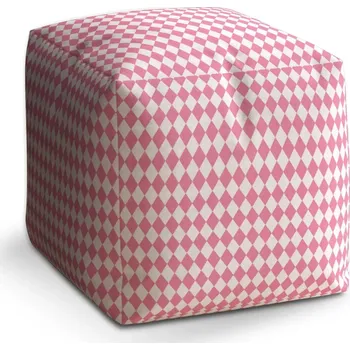 Taburet Sablio Taburet Cube Růžovobílé kosočtverce: 40x40x40 cm