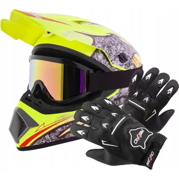 Helma na motorku LEHKÁ CROSSOVÁ PŘILBA ENDURO QUAD XS + BRÝLE + RUKAVICE