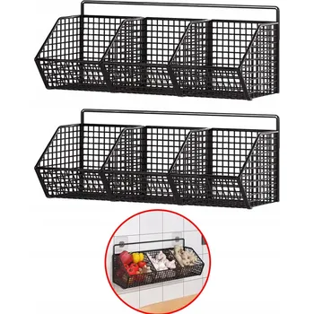 Úložný box KUCHYŇSKÝ ZÁVĚSNÝ ORGANIZÉR, KOVOVÝ, 3 KOŠÍKY NA ZELENINU, OVOCE A KOŘENÍ