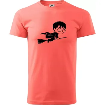 Pánské tričko Harry obrázek na koštěti - Klasické pánské triko vyšší gramáže - M ( Korálová )