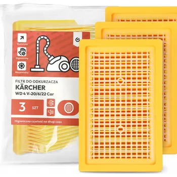 Vysavač 3x FILTR do VYSAVAČE Kärcher WD 4 V-20/6/22 Car Vzduchový PLOCHÝ EM-W
