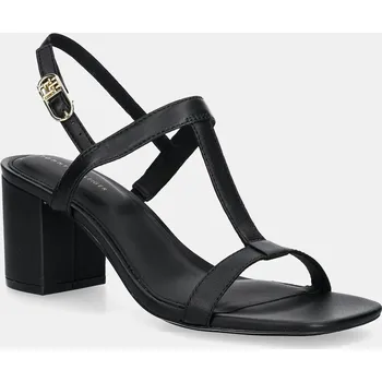 Dámské sandále Kožené sandály Tommy Hilfiger LEATHER BLOCK HEEL SANDAL černá barva, FW0FW08532 99X, EUR 40