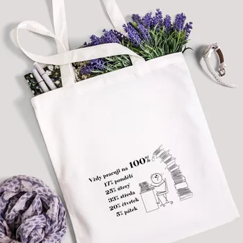 Taška s potiskem Textilní taška, Vždy pracuji na 100 procent, 41x37cm, mix barev, 1 kus Vyberte si barvu ZDE:: bílá