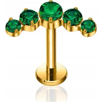 Náušnice ZLATÝ piercing Labreta s zelenými zirkony korunka CONCH HELIX 1.2/8