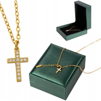 Řetízek ŘETÍZEK S KŘÍŽKEM, POZLACENÝ 18K, CHIRURGICKÁ OCEL + KRABIČKA