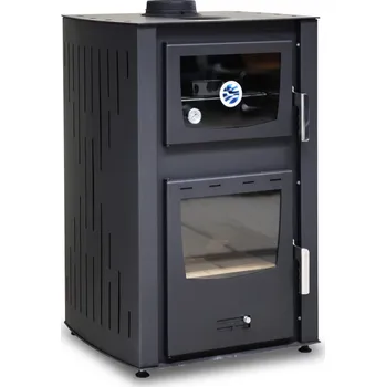 Krbová kamna ΘΕΡΜΙΚΗ ΤΣΑΛΙΚΗΣ (Thermiki Tsalikis) Krbová kamna s teplovodním výměníkem a troubou 25kw (Ekodesign) Černá