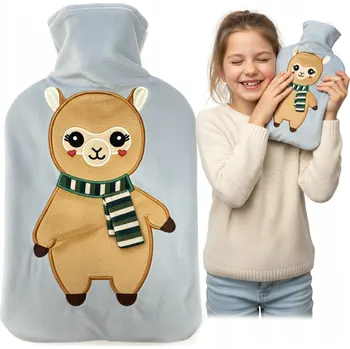 Termofor Velký termofor LAMA LAZYhome 2L - gumový termofor na vodu s plyšovým obalem pro děti