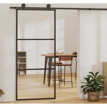 Interiérové dveře vidaXL Posuvné dveře ESG sklo a hliník 90 x 205 cm černé [151009]