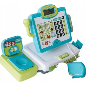Hra na obchod Dětská pokladna s mikrofonem, skenerem, váhou a příslušenstvím FREEON