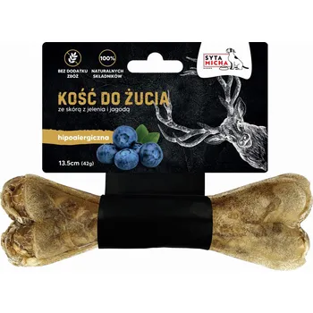Pamlsek pro psa Syta Micha Žvýkací kost pro psy, hypoalergenní, jelení maso s borůvkami, 13,5 cm