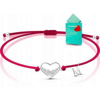 Náramek Červený náramek pro štěstí na šňůrce, stříbrné srdce s písmenem (Ag 925)