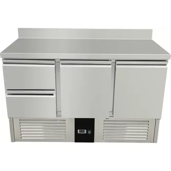 vasegastro Chladící stůl / přípravný stůl 1,37 mx 0,7 m - se 2 dveřmi a 2 šuplíky v levo a zadním lemem