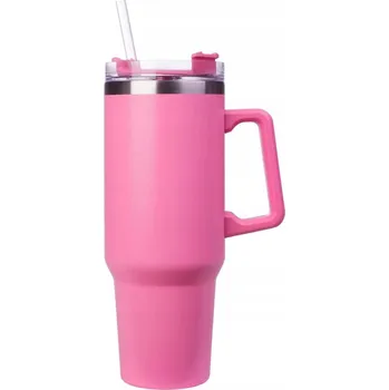Termoska TERMOHRNEK SE SLÁMKOU RŮŽOVÝ TERMOSKA S UCHEM NA ČAJ KÁVU 1200 ML