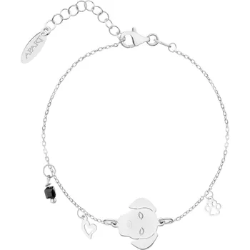 Náramek Stříbrný náramek se zirkonem - pes, tlapka, srdce - AP543-0769