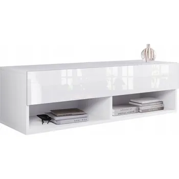 Televizní stolek Moderní TV stolek 100 cm bez úchytek bílý lesk stojící/závěsný s LED osvětlením