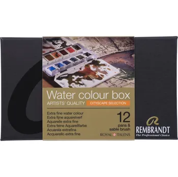 Vodová barva Sada profesionálních akvarelových barev Rembrandt 12 pánviček Urban + štětec v kovové krabičce