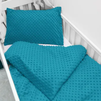 Povlečení Dětské povlečení do postýlky Minky TOP 3D puntíky MKP-056 Mořská modrá Do postýlky 90x120 a 40x60 cm