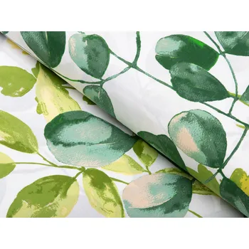 Bavlněná látka/plátno Sandra SA-244 Zelený eukalyptus na bílém - šířka 220 cm