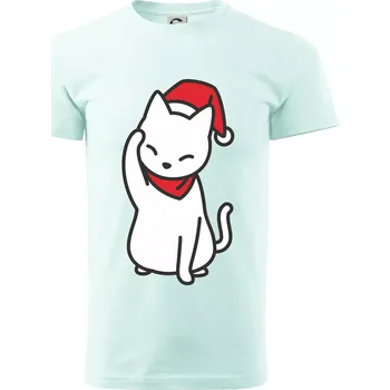 Pánské tričko Vánoční kočka mávající - Klasické pánské triko vyšší gramáže - L ( Frost )