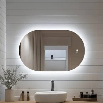 Zrcadlo Oválné zrcadlo s LED podsvícením 80x50/50x80 cm, duální barva, dotykový spínač, vyhřívací podložka