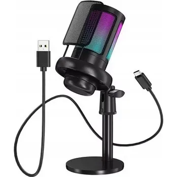 Mikrofon STUDIOVÝ KONDENZÁTOROVÝ MIKROFON USB/TYP-C S POP-FILTEREM PLUG&PLAY ME6S RGB