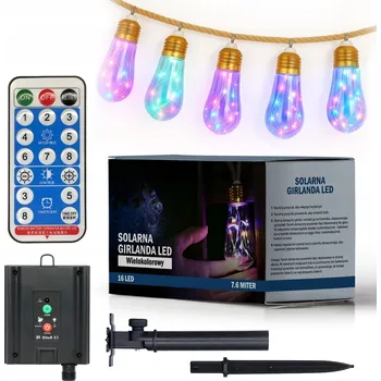 Venkovní osvětlení Solární girlanda 7,6 m 16x LED žárovka venkovní solární světla vícebarevná
