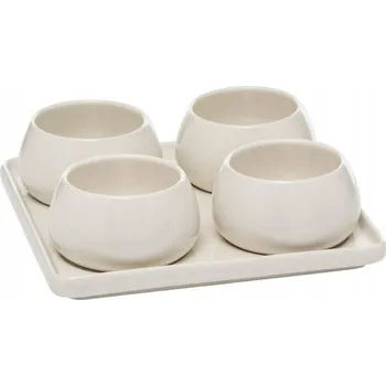KERAMICKÉ MISKY NA UZOBENÍ SADA BÍLÝCH MISEK 4 KS NA PODSTAVCI