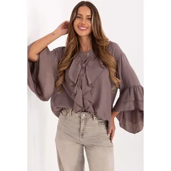 RUE PARIS Košile s volánky Soraya tmavě béžová Velikost: UNI