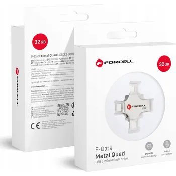 USB flash disk Flash disk Forcell F-Data Metal Quad 32 GB Lightning, Micro-USB, USB 3.1 typ C, USB 3.2 stříbrný
