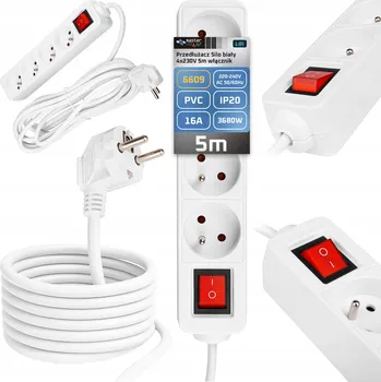 Napájecí kabel Prodlužovací Kabel lištový Masterled 5 m, 4 ks zásuvek, bílý