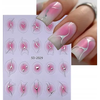 samolepka Samolepky 3D ozdoby na nehty samolepící stříbrné růžové S103