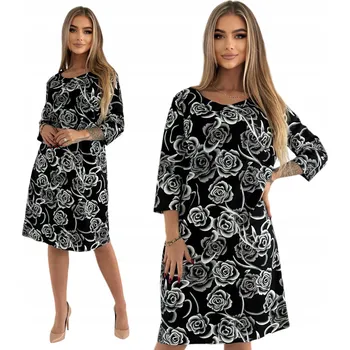 Dámské šaty KRÁSNÉ BAVLNĚNÉ ŠATY S BÍLÝMI RŮŽEMI, VELIKOST 42