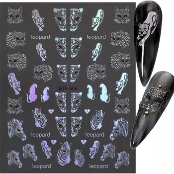 samolepka Samolepky 3D ozdoby na nehty samolepící stříbrné holo panter vzor S95