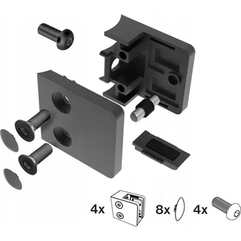 SADA 4 DRŽÁKŮ SKLA MODEL 230P T:6-10.76 FI 42.4 ČERNÁ RAL9005 AISI304