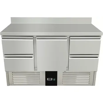 vasegastro Chladící stůl / přípravný stůl 1,37 mx 0,7 m - se 1 dveřmi uprostřed a 4 šuplíky