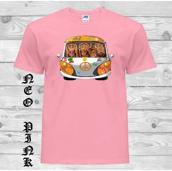 Pánská móda panske-levne-bavlnene-vtipne-tricko-potisk-opice-VW-hipie Barva: Pink neo - matně růžová, velikost: L