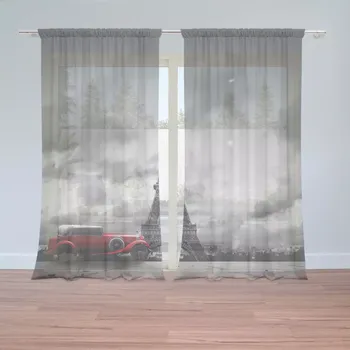 Záclona Sablio Záclony Eiffelova věž a červené auto: 2ks 150x250cm