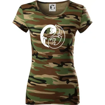 Dámské tričko Jezevčíci - Jin jang - Dámské maskáčové triko - S ( Hnědý maskáč )