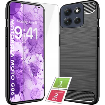 Pouzdro na mobilní telefon Obrněný Pouzdro pro Motorola Moto G86 | Uhlík, Černá + 2,5D Sklo