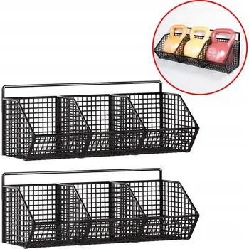 Úložný box KUCHYŇSKÝ ZÁVĚSNÝ ORGANIZÉR NA ZEĎ SE 3 KOŠÍKY KOVOVÝ NA OVOCE A ZELENINU