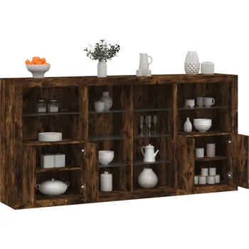 přebalovací pult a komoda Příborník s LED osvětlením kouřový dub 202 x 37 x 100 cm Hnědá3209188