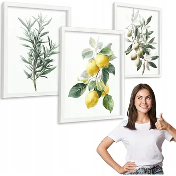 Obraz Sada 3 obrazů CITRON, OLIVY s bílým rámem 30x40 triptych do kuchyně