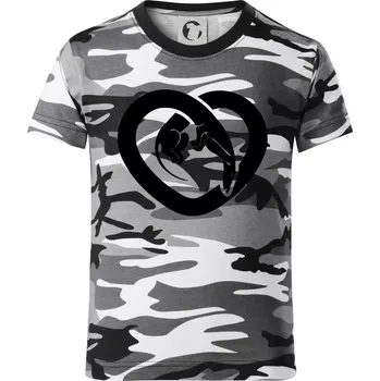 Chlapecké tričko Jezevčík srdce - plný - Dětské maskáčové triko - 104-110cm / 3-4 roky ( Šedý maskáč )