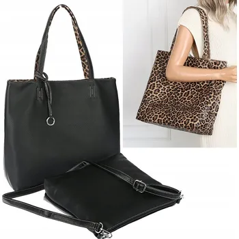 Kabelka Dámská oboustranná kabelka Shopper 2v1 A4 kabelka přes rameno módní WHTS932 Černá