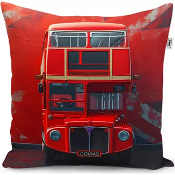 Polštář Sablio Polštář Červený patrový autobus Vlajka - 40x40 cm
